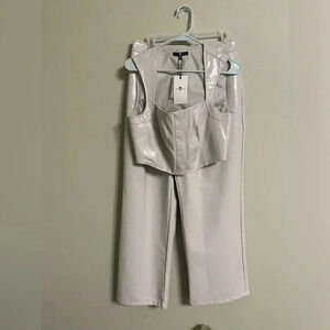 7 For All Mankind 2 Piece Vegan Faux Leather Set Size Medium Wide Pants New NWT
